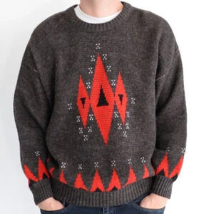 Vintage Pause Brown Red Wool Knit Grandpa Crew Neck Men's  Large Unisex